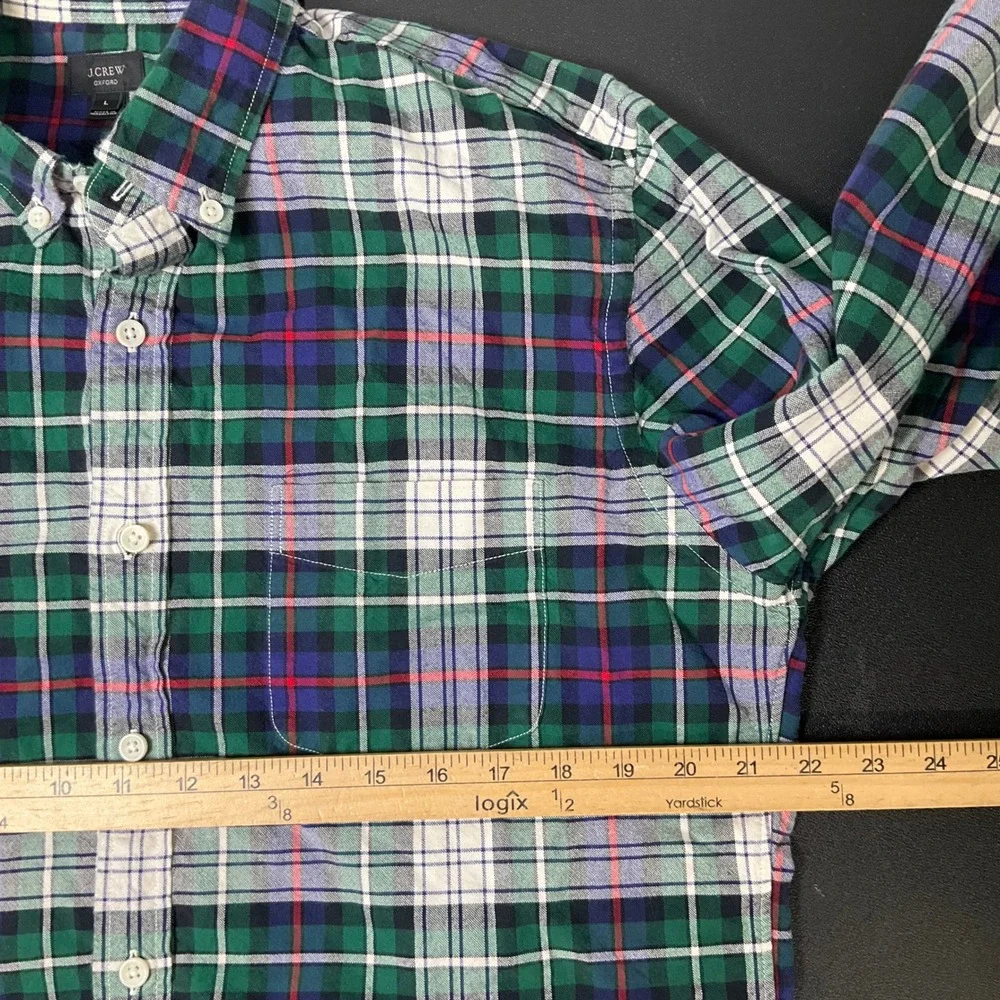 J.Crew Oxford Shirt Mens Sz L Green Cotton Slim Fit Tartan Plaid Button Down - Picture 5 of 8